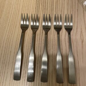 Lot of 5 Rogers stainless steel demitasse forks Silvertone